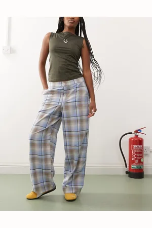 Reclaimed Wide leg trouser in blue check