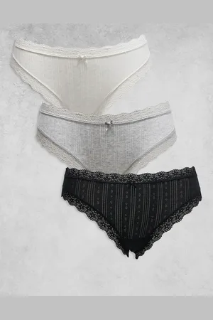 Cotton On Cotton On 3 pack cotton lace bikini brief grey butterscotch black