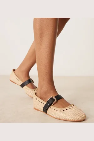 ASOS Wide Fit Larson eyelet mary jane ballets in natural weave