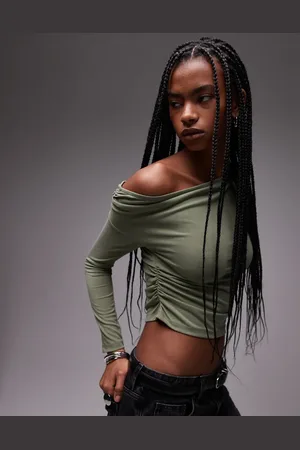 Topshop Cupro ruched side long sleeve top in