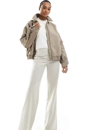 Stradivarius Tall tailored straight leg trouser in ecru