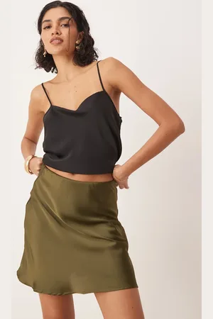 VILA Satin mini skirt in dark olive