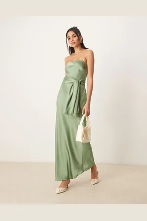 Abercrombie & Fitch Strapless tie detail maxi dress in sage