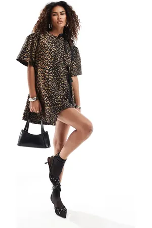 Ghospell Bow detail textured mini dress in leopard print