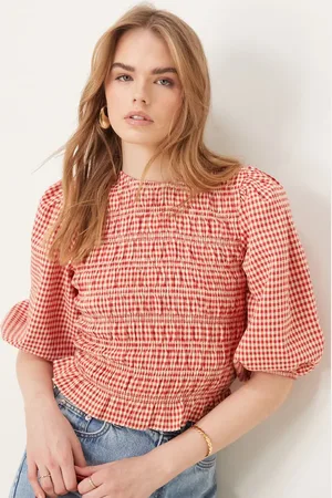 Glamorous Poplin shirred blouse in gingham