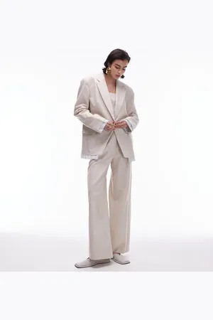 Topshop Co-ord oversized linen blazer with exposed stripe lining in ecru