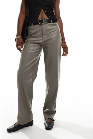 ASOS Faux leather straight leg trousers in mocha