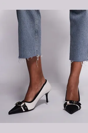 Public Desire Mera buckle detail kitten heel court shoes in cream