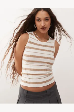 Noisy May Rib tank top in beige and cream stripe