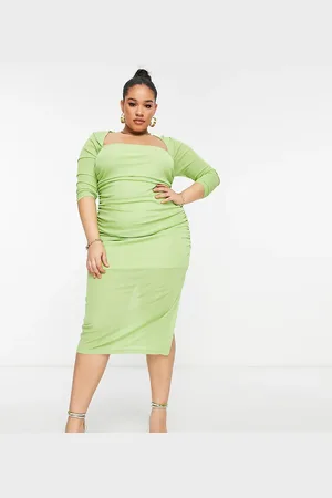 The Frolic The Frolic exclusive Plus square neck ruched side midi dress in sap green