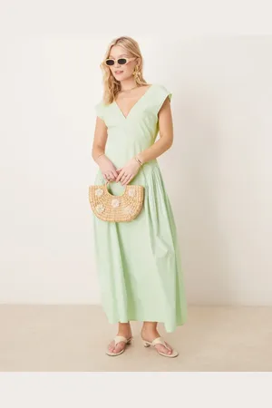 ASOS Clean v neck midi dress with pleated godet hem in mint