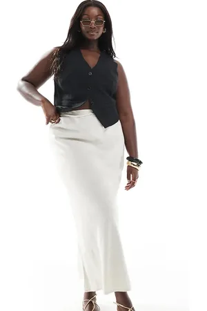 ASOS ASOS DESIGN Curve linen blend bias maxi skirt in stone