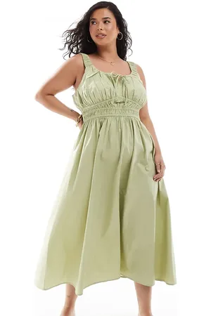 ASOS ASOS DESIGN Curve wide strap channel waist midi sundress in sage