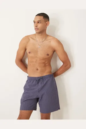 Abercrombie & Fitch 7 inch drawstring swimming trunks in navy stripe
