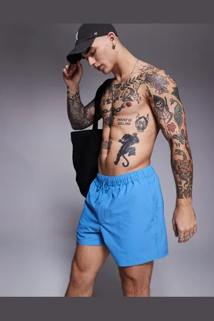 ASOS Seersucker swim shorts in short length in