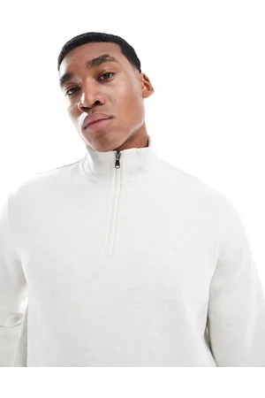 Ralph Lauren Icon logo double knit half zip sweatshirt in stone marl