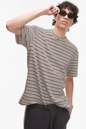 Topman Oversized fit t-shirt with knitted stripe in dark red