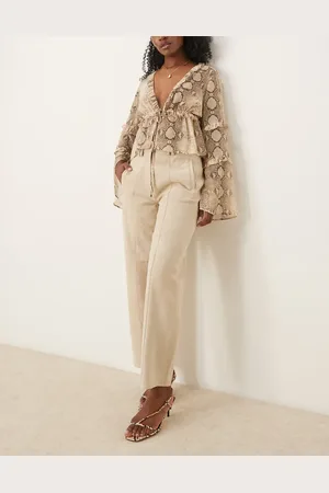 ASOS Premium suede barrel trousers in with seam detail in stone