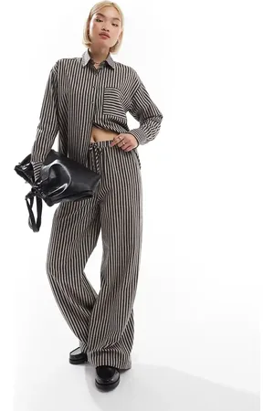 Threadbare Co-ord wide leg trousers in chocolate stripe