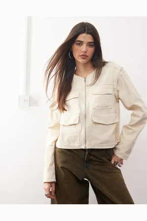 Monki Utlity jacket with zip off sleeves in beige