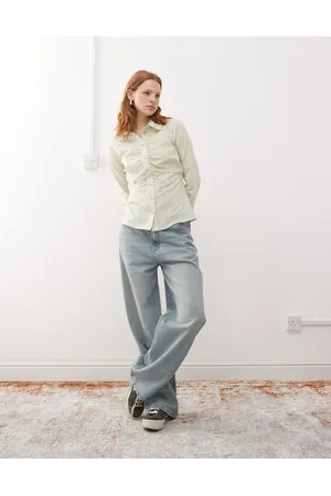 Reclaimed Ruched cinched waist fitted shirt in stripe