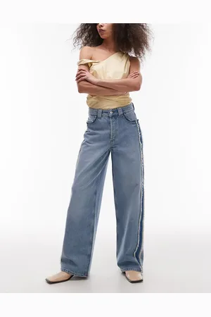 & OTHER STORIES & high waist wide denim jeans with fray detail in lightwash