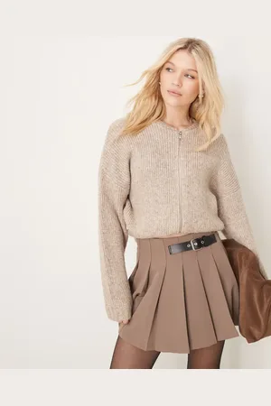 Gina Tricot Knitted zip through bomber jacket in beige melange
