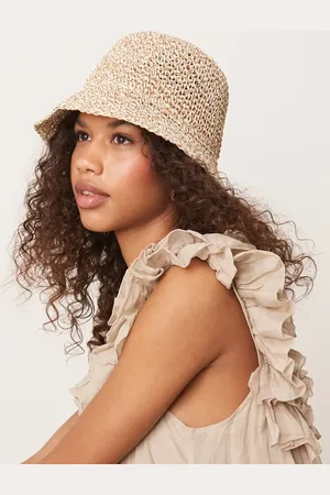 ASOS Straw packable mix knit crochet bucket hat