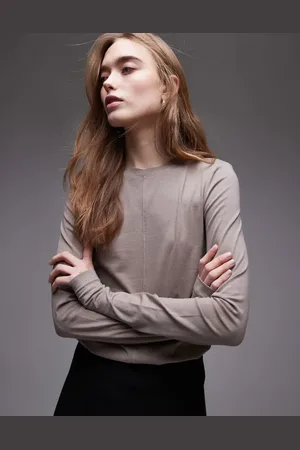 & OTHER STORIES & jersey fitted long sleeve top with front seam in beige