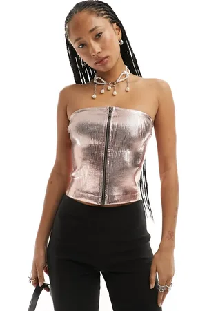 Basic Pleasure Mode Metallic ribbed bandeau top in foil