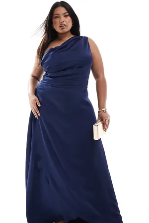 TFNC Bridesmaid one shoulder satin maxi dress with wrap skirt in
