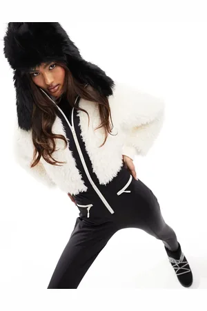 ASOS 4505 Ski suit with faux fur panels and skinny leg in and white