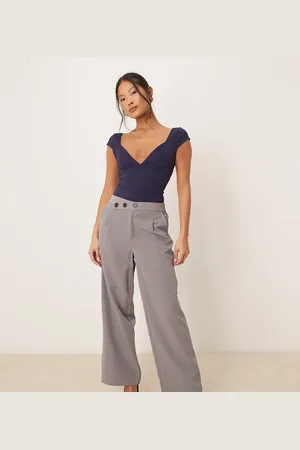 JDY Asymmetric button wide leg trousers in