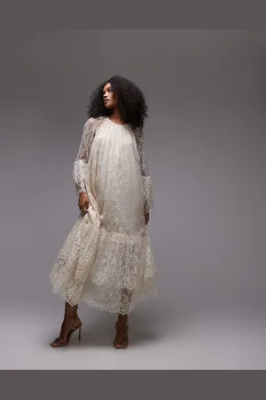 & OTHER STORIES & sheer lace maxi dress with ruffles and tiered volume hem in cream