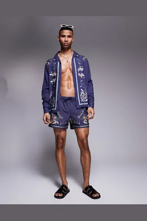 ASOS Co-ord swim shorts in short length with pattern border in
