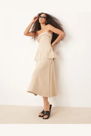 ASOS Bandeau midi dress with tiered peplum waist