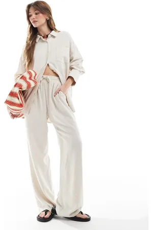 4th & Reckless Linen blend tie waist wide leg trouser co-ord in beige