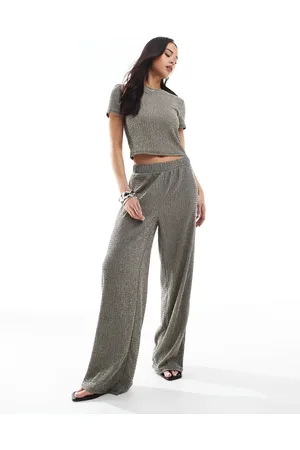 VERO MODA Textured plisse wide leg trouser co-ord in white and black spacedye