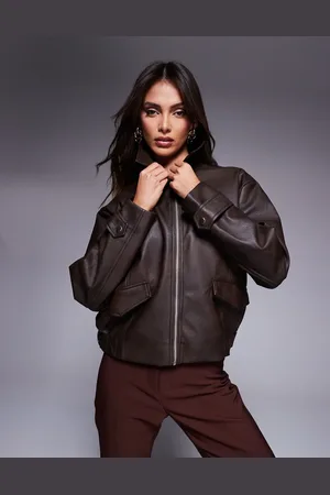 River Island Distressed bomber jacket in dark