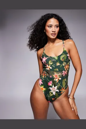 River Island Botanical print swimsuit in dark