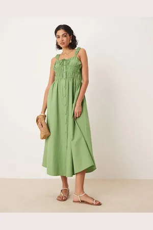 ASOS Tie front button down midi sundress in sage