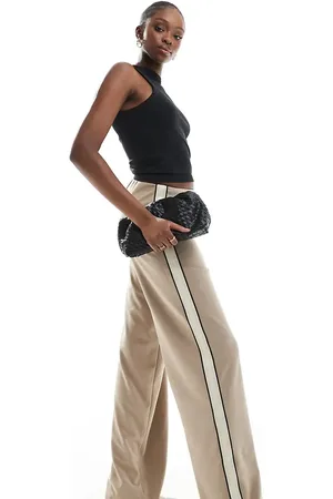 VERO MODA Loose pull on trousers with side stripe in fossil