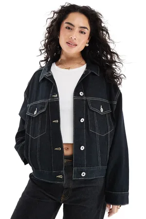 Bershka Oversized denim jacket in dark wash