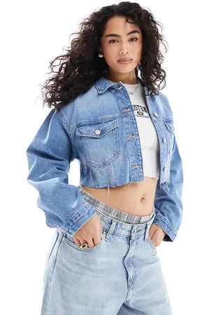 Bershka Cropped denim jacket in mid