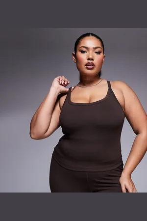 ASOS 4505 Curve Icon soft touch yoga cami with inner bra in chocolate