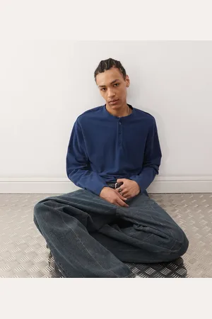 COLLUSION Washed navy boxy henley top