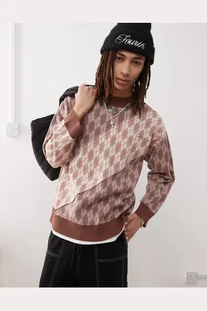 COLLUSION Spliced argle knitted jumper in cream