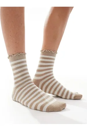 VERO MODA Glitter socks with frill edge in gold stripe
