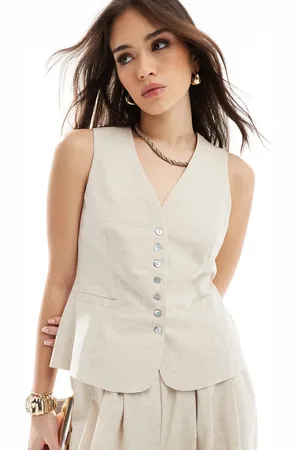 4th & Reckless Linen look tie back waistcoat co-ord in beige