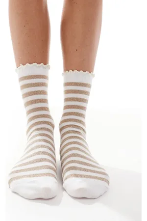VERO MODA Glitter socks with frill in with gold stripe